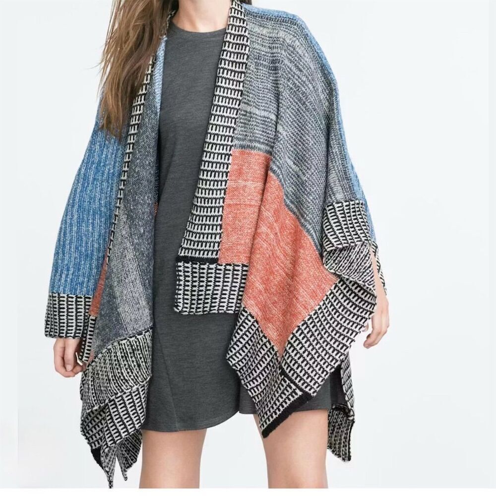 Zara Women's Multicolor Oversized Patchwork Poncho Size M Fall